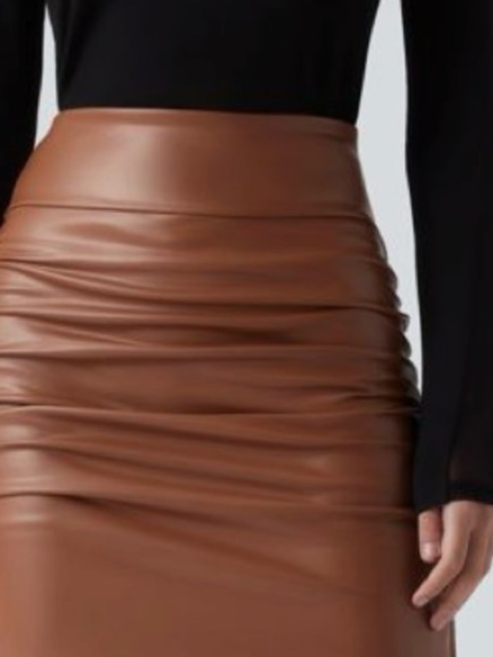 Halara Faux Leather Ruched Mini Skort in Tan